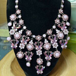 Vintage Pink Swarovski Necklace with SNK stamp Pink Rhinestone Floral Necklace